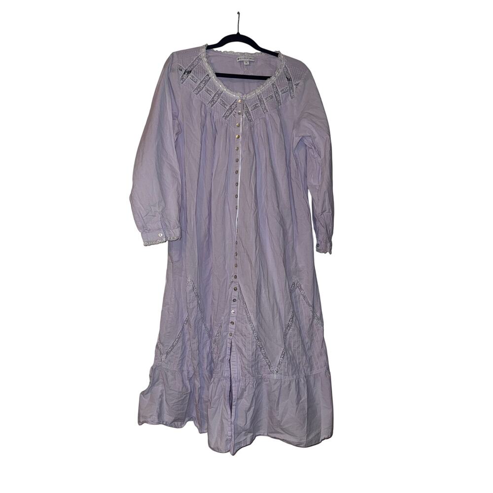 Eileen West Lavender 100% Cotton Prairie Nightgown PL Button Front Cottagecore - Picture 2 of 6